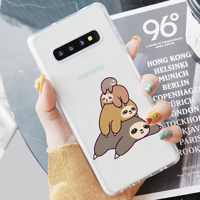 Милый мягкий прозрачный чехол из ТПУ с принтом ленивых животных для телефона Samsung