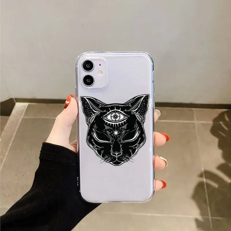 

Witch cat mysterious tarot black Phone Case Transparent for iPhone 6 7 8 11 12 s mini pro X XS XR MAX Plus