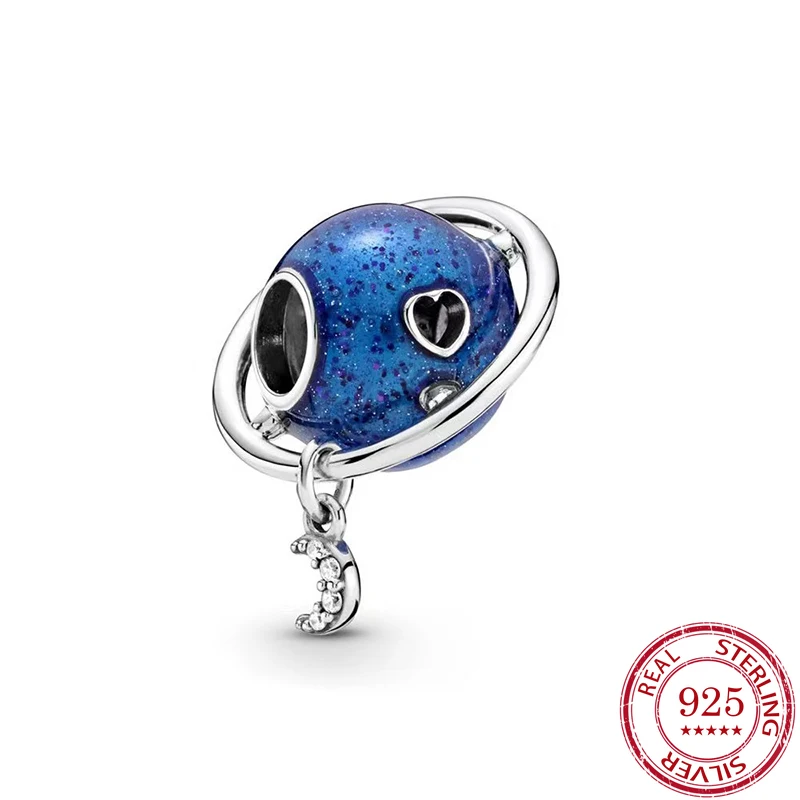 Женский браслет из серебра 100% пробы с подвеской в виде синей планеты | Украшения и