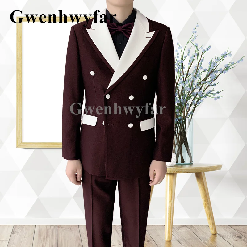 

Gwenhwyfar новый модный мужской двубортный красивый свадебный костюм из двух предметов винно-красного цвета с пуговицами костюм лучшего Мужчины куртка с брюками