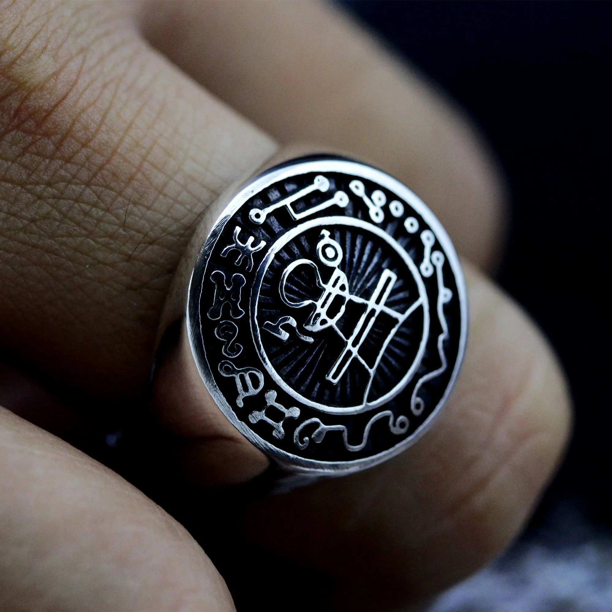 EYHIMD Seal of Solomon Ring Magic Runes Stainless Steel Signet Rings Pagan Amulet Jewelry |