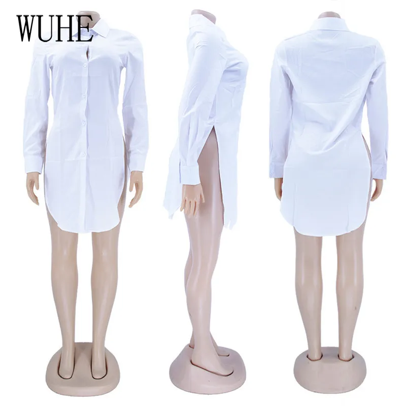 

WUHE Plus Size S-3XLWomen Summer Loose Casual Blouse Shirts Blusas Solid Long Sleeve Shirt Button Asymmetric Office Lady Top