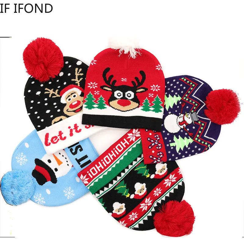 

Fashion Warm Christmas Sweate Knitted Hat For Kids Winter Pompom Beanies Hats Thick Skullies Cap New Year Christmas Decoration