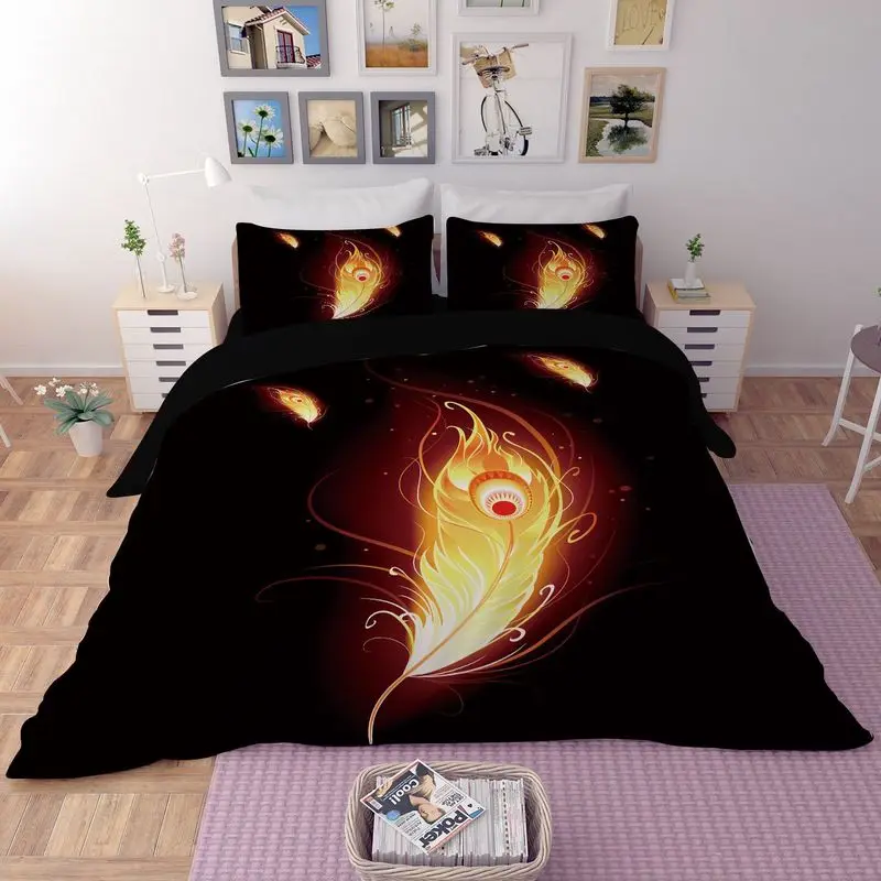 Новые HD 3d Постельные принадлежности Цветной перья черный белый цвет Теннис