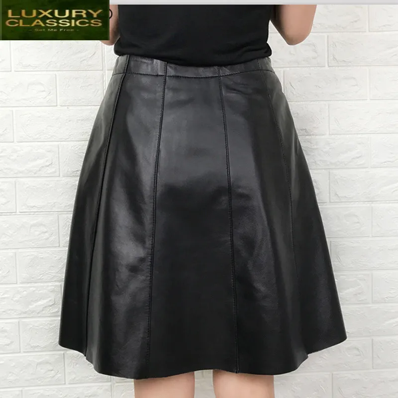 

Saia Genuine Leather Mini Skirts Womens Real Sheepskin Skirt Elegant Ladies Office Wear Korean Spring Clothes LWL1600