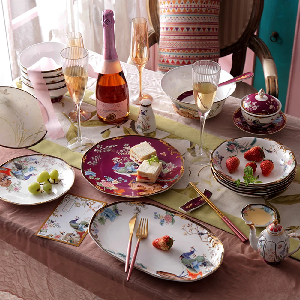 

Creative Light Luxury Bone china Tableware High-End Household Soup Bowls Deep Plates Pasta Dessert Modern Minimalist Tableware