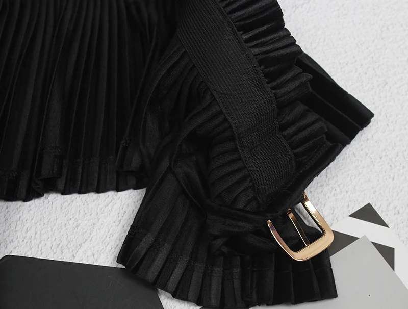 

Elastic Black Velour Pleated Ruffles Belt Personality Women New Fashion Tide All-match Spring Autumn 2021 1DD1711