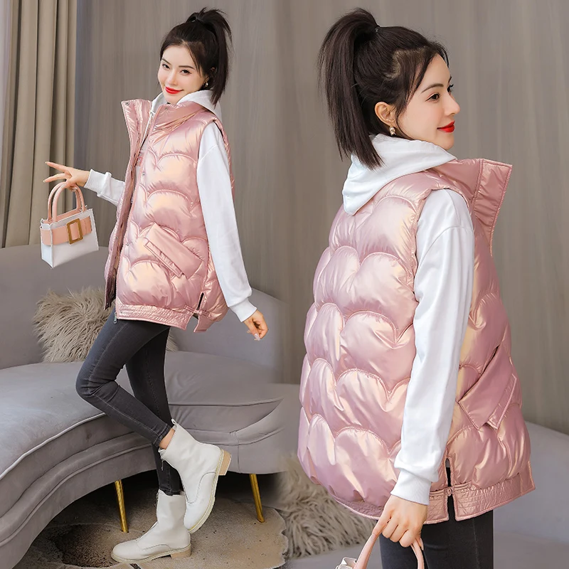 

2021 Women's Winter Jacket Sleeveless Vest Winter Coat Plus Fleece Cotton Padded Warm Thicken Jacket Women's Vest Short Collar