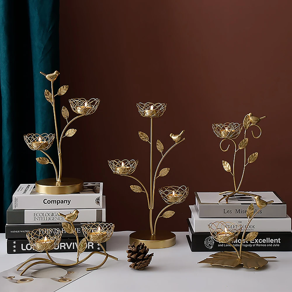 Современный подсвечник из кованого железа ароматический с золотой птицей