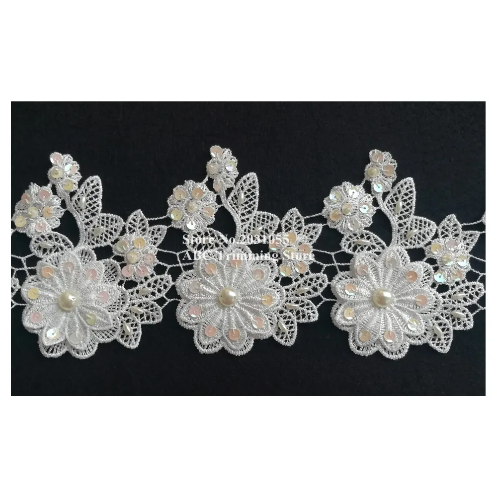 1 ярд x 2 узоры ручной работы слоновой кости/кремовый блесток бисера 2-слойная