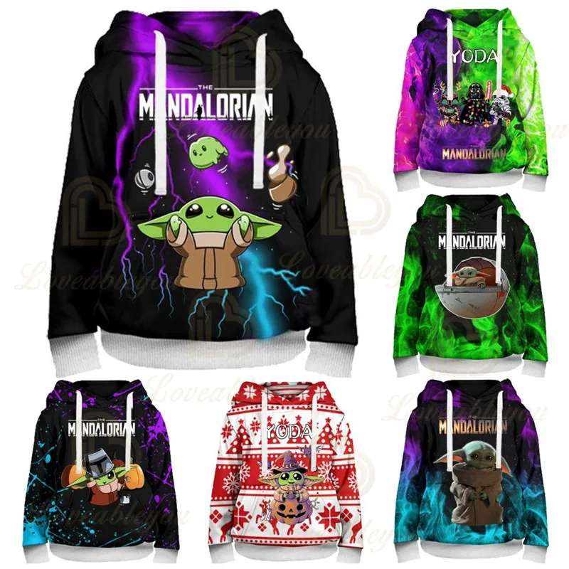 

6 To 19 Years Kids Teen Clothes Sweatshirt Cartoon Hoodie Baby Yodas Disney Baby Yoda Mandalorian 3D Hoodie Boys and Girls Tops