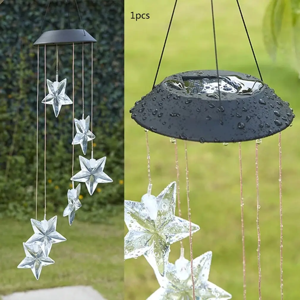 Led Solar-Powered Star Lights Solar Wind Chime Light Transparent Hummingbird Color Colourful | Лампы и освещение