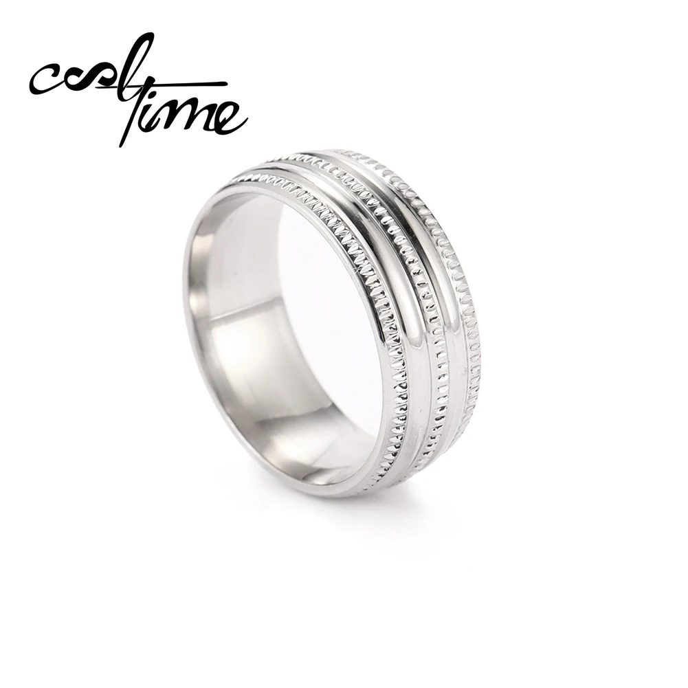 Мужское и женское кольцо COOLTIME серебряное в полоску из нержавеющей стали подарок