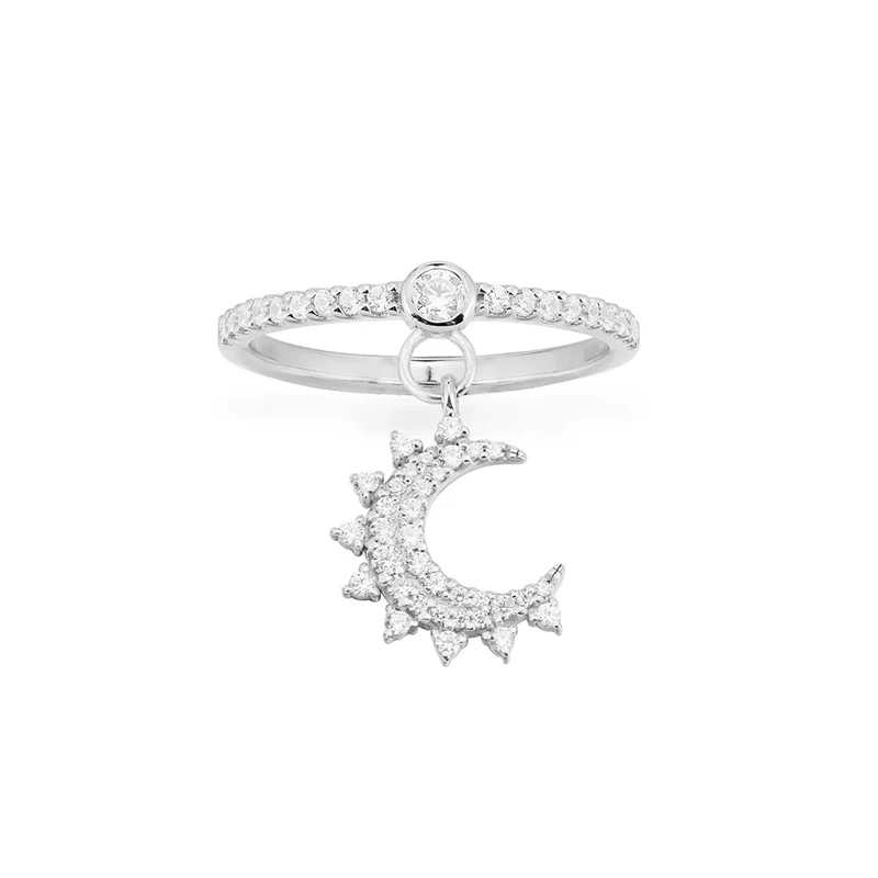 

Fashion Moroccan Jewelry Moon Pendant Ring White Gold Exquisite Moon Pendant Decoration Female Luxury Romantic Jewelry Gift