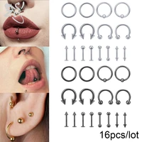 zs 16pcslot 316l stainless steel nose ring set 5 colors lip labret tongue piercings lot 16g eyebrow ear helix piercing jewelry