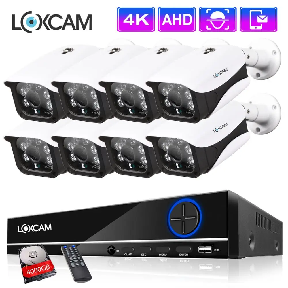LOXCAM H.265 + 8CH 4K Ультра HD CCTV камера система 8MP наружная IP66 Камера Безопасности ИК