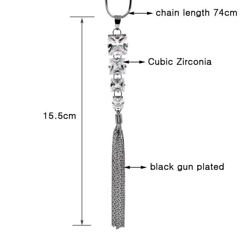 

SINLEERY Square Crystal Pendant Long Tassel Necklace Women Wholesale Silver Color Necklace Sweater Chain Female Gifts MY329 SSB