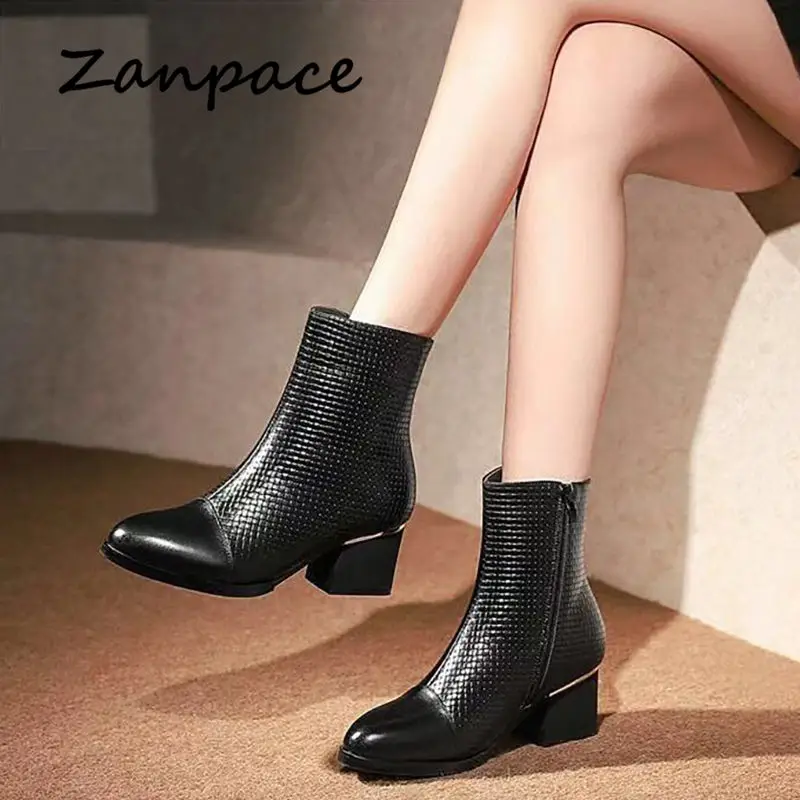 Ботинки женские кожаные на толстом каблуке зимние со шнуровкой теплые 2020 | Обувь