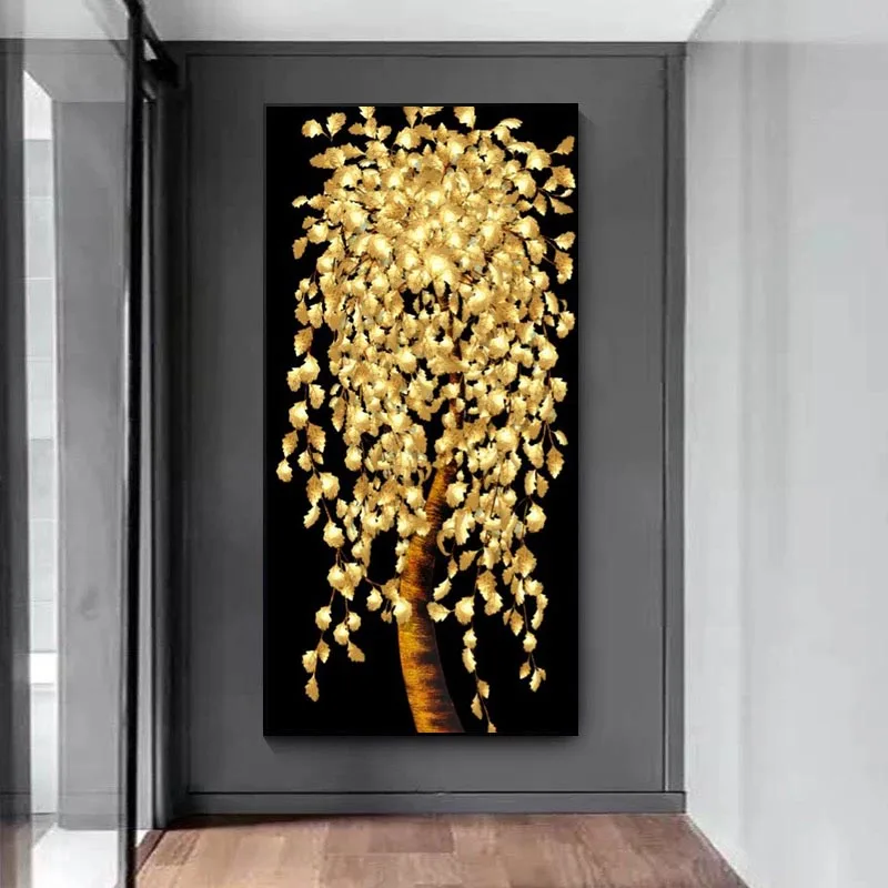 

Nordic Abstract Golden Leaves and Flowers Tree Oil Painting Canvas Poster Canvas Painting Wall Art Room Living Room Decoration