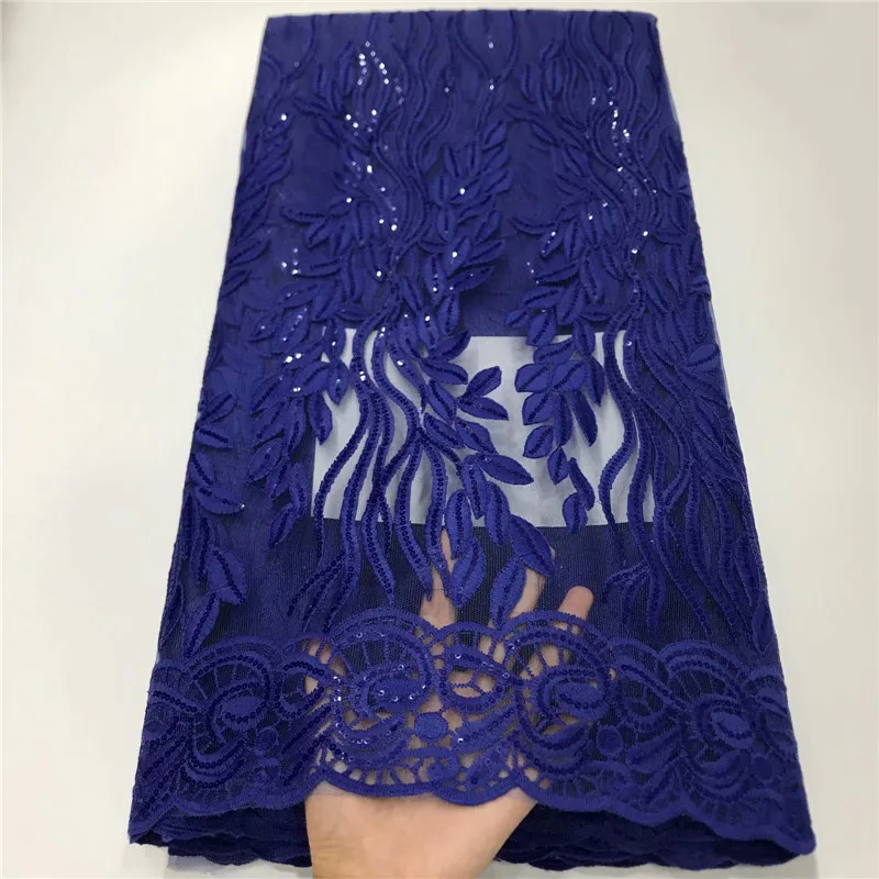 Последние синие африканские нигерийские кружевные ткани с большим количеством