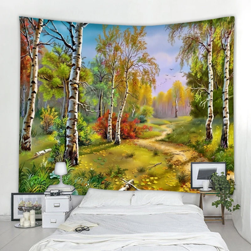 

Nordic Nature Landscape Tapestry Sunshine Maple Forest Decoration Wall Tapestry Art Deco Blanket Curtain Hanging at Home Bedroom