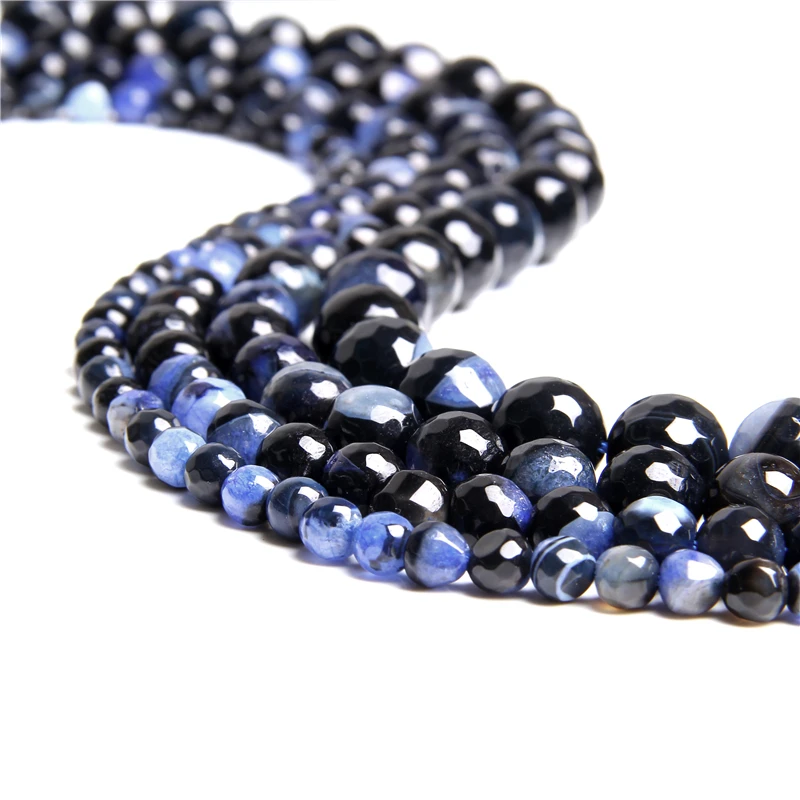 15.5&quot Natural Blue Quartzs Agat Beads 6 mm 8 10 12 Faceted Round Bead Bulk Loose For DIY Making Jewelry Bracelet | Украшения и