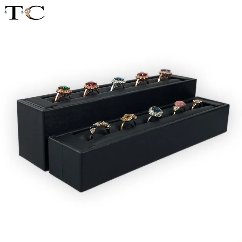 Мягкое черное кожаное кольцо Органайзер стенд дисплей для кольца ушные Слоты серьги-гвоздики держатель для хранения стойка витрина для сережек