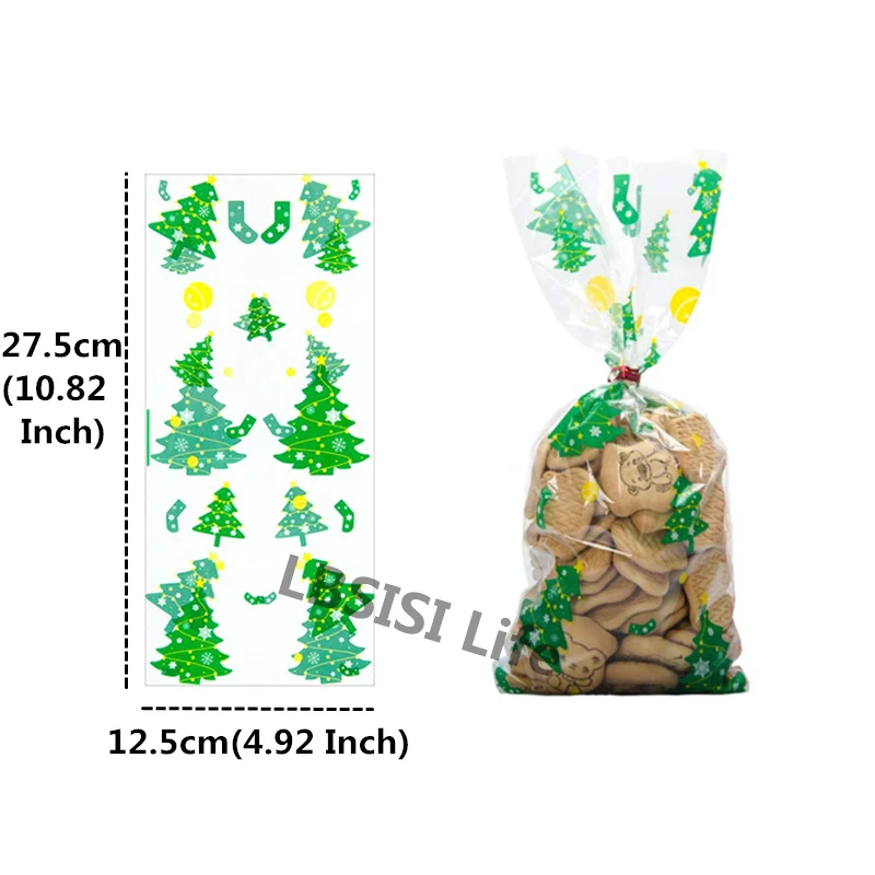 Christmas Tree 50 шт. Рождественские Сумки для конфет, печенья, сумки с кручеными галстуками, подарки на праздник, вечерние подарки, рождественские украшения - Цвет: Christmas Tree