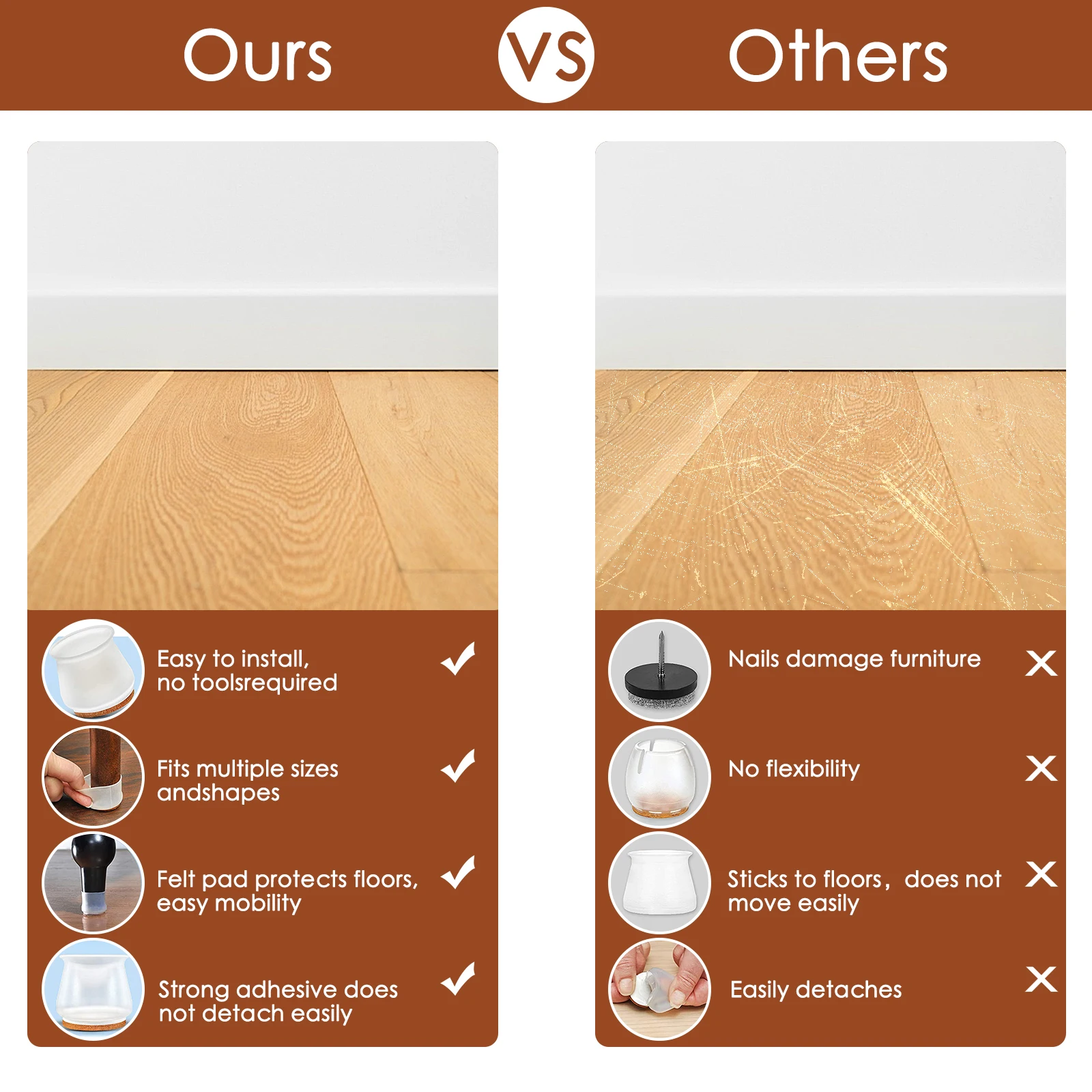 

16/ 24Pcs Chair Leg Protectors Silicone Chair Leg Pad Non-slip Furniture Legs Caps for Protecting Floor from Scratches and Noise