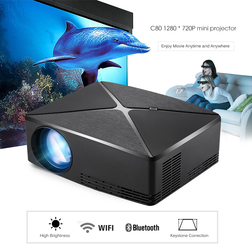 Светодиодный проектор C80 2200 люмен 1280x720P для 3D домашнего кинотеатра опционально