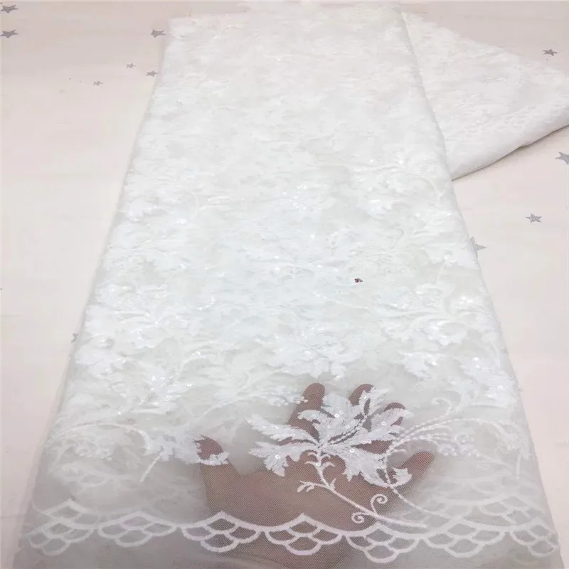 

French Net Lace Fabric With Sequins Lake Blue Fabric 2021 white High Quality Lace African Voile Lace For Wedding