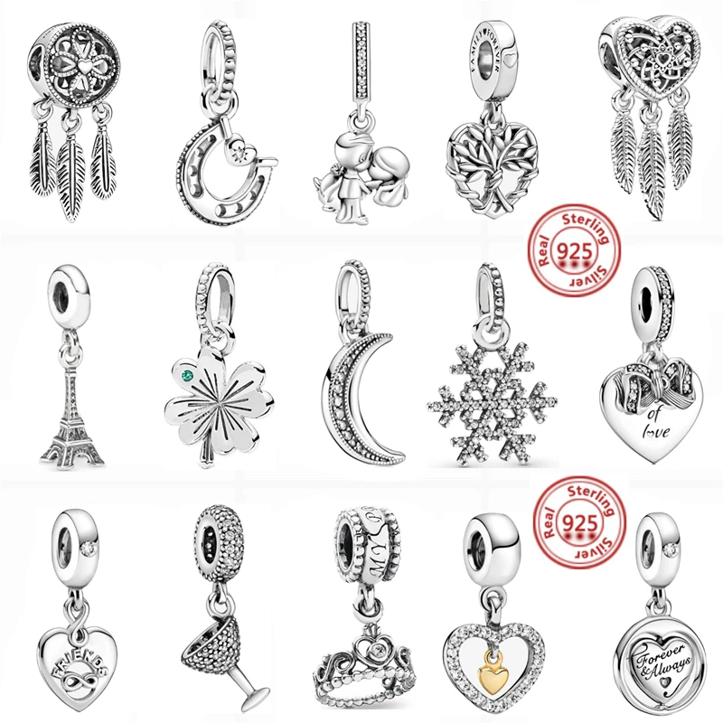 

New 925 Silver Family Tree Snowflake Moon Feather Heart Beads Fit Original Pandora Charms Bracelet Women DIY Jewelry Lovers Gift