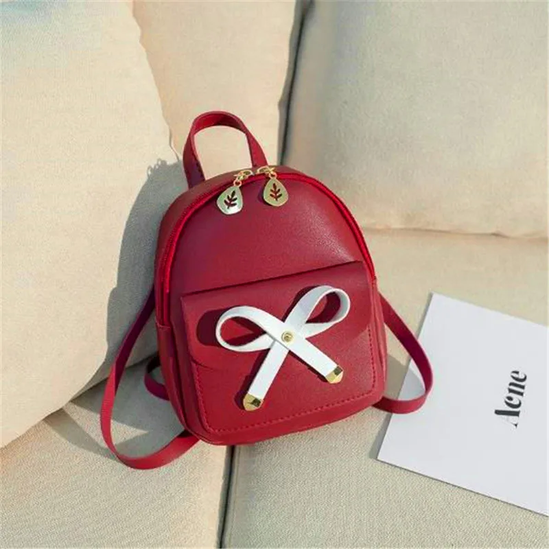 

Fashion PU Candy Color Princess Bag Cute Bow Flip Backpack For Women Girls Best Travel Storage Bag 2019 New Arrival