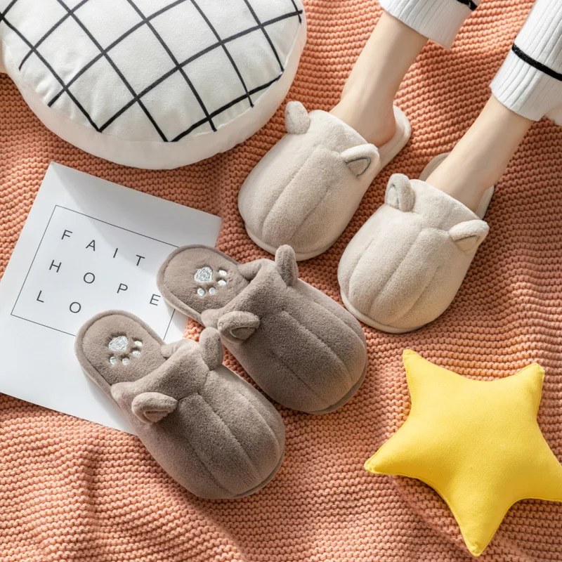 

Women's Home Iovely Plush Slippers Cartoon Cute Cat Claw Couple Home Non-slip Slippers Indoor Warm Winter House Bedroom Shoes