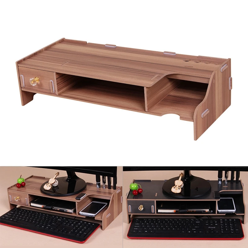 Wooden Monitor Stand Riser Computer Desk Organizer with Keyboard Mouse Storage Slots for Office Supplies School Heighte | Дом и сад