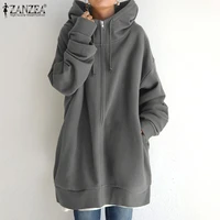 oversized casual zip up drawstring baggy hoodie zanzea women winter warm hooded long sleeve sweatshirt solid vintage coat jacket