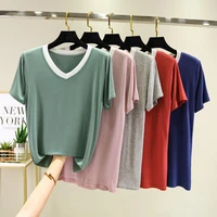hit color cotton womens t shirt v collar t shirts short sleeve clothes women slim under wear tshirt casual top tees for female