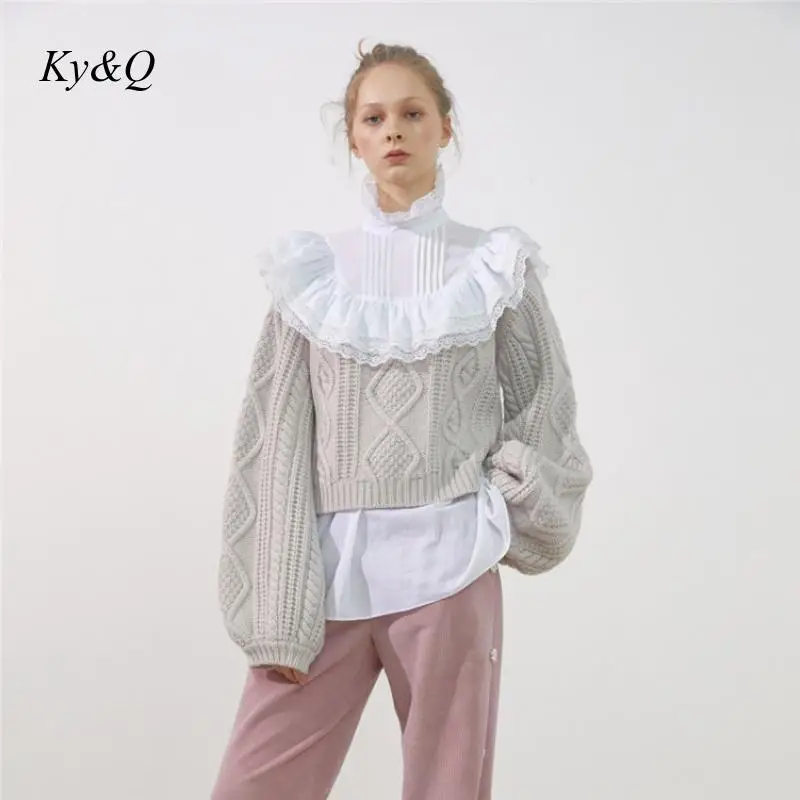 2020 Spring Christmas Women Luxury Stand Neck Ruffles Tide Fashion Chic Pullover Loose Lazy Sweater Brand Clothes | Женская одежда