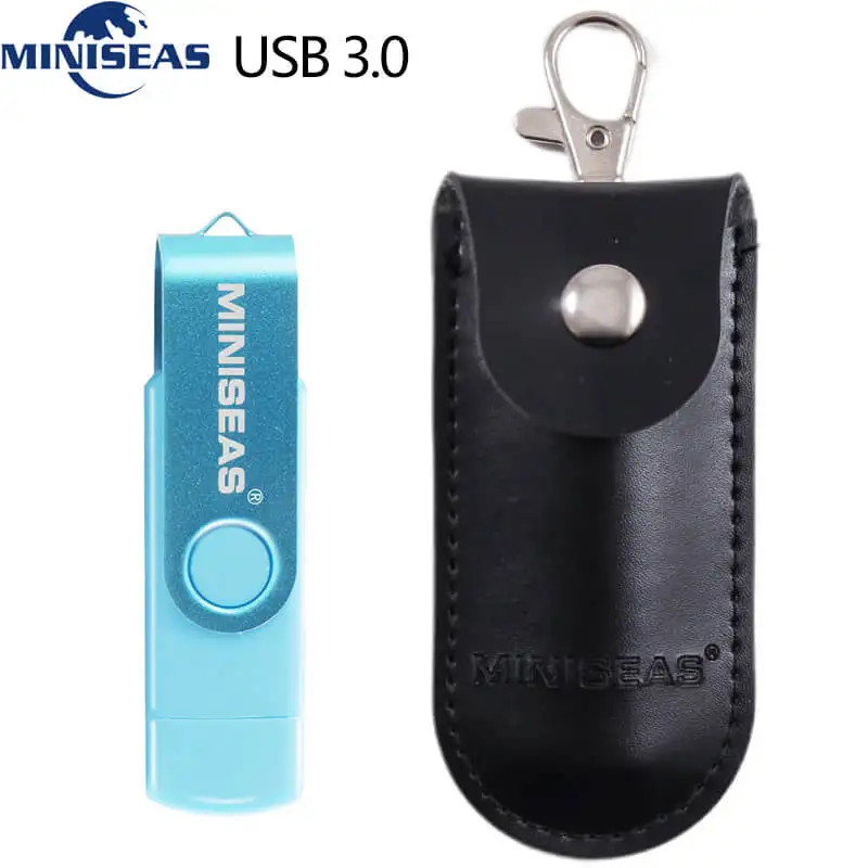 Новинка, Miniseas, usb 3,0, OTG, 64 ГБ, флеш-накопитель, USB флеш-накопитель, внешняя карта памяти, 32 ГБ, 16 ГБ, Micro USB, флешка, сумка - Цвет: light blue with bag
