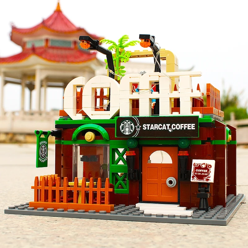 

Fast Food Shop Building Block Brick Cafe Clothing Store Gift Shop Burger Convenience Store Luxury Shop Pizza Shop Mini Toys