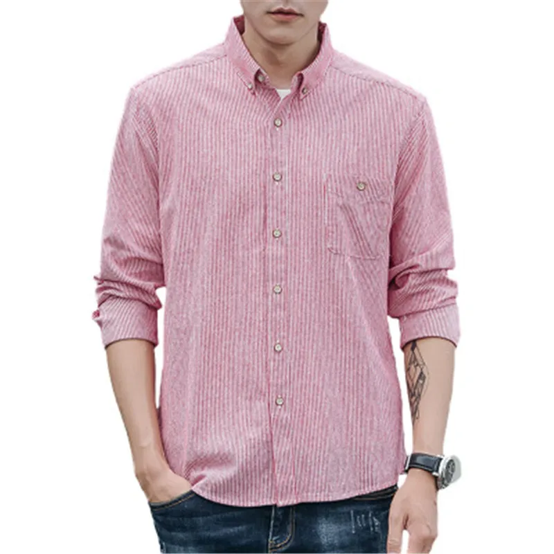 

100% Cotton Striped Shirt 2021 Men Hip Hop Patchwork Button Up Long Sleeve Shirt Couple Korean Harajuku Clothing