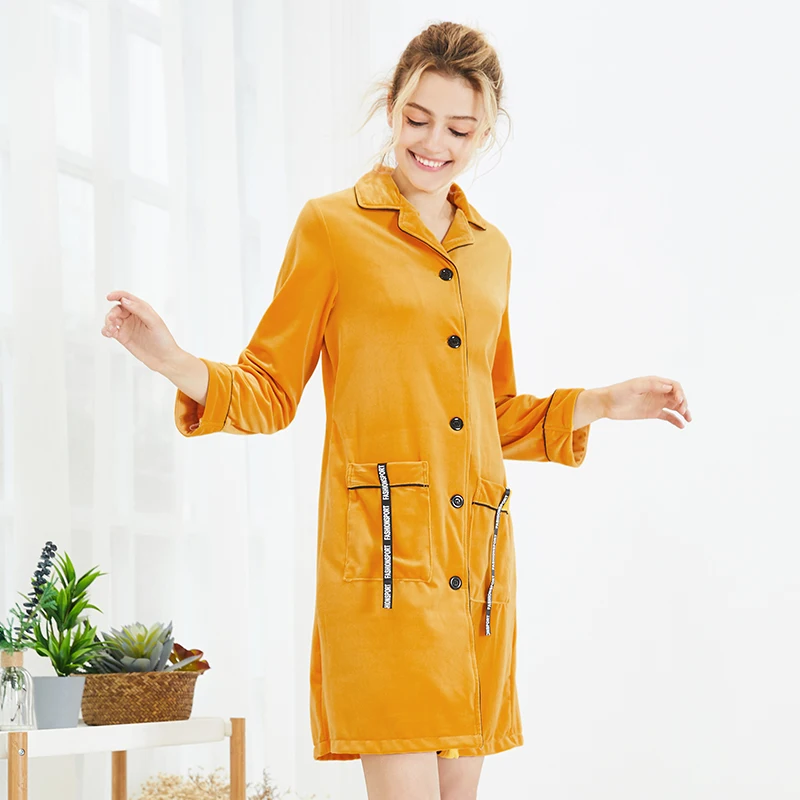 Новая бархатная пижама Yao Ting женская осенне-зимняя длинная ночная рубашка с