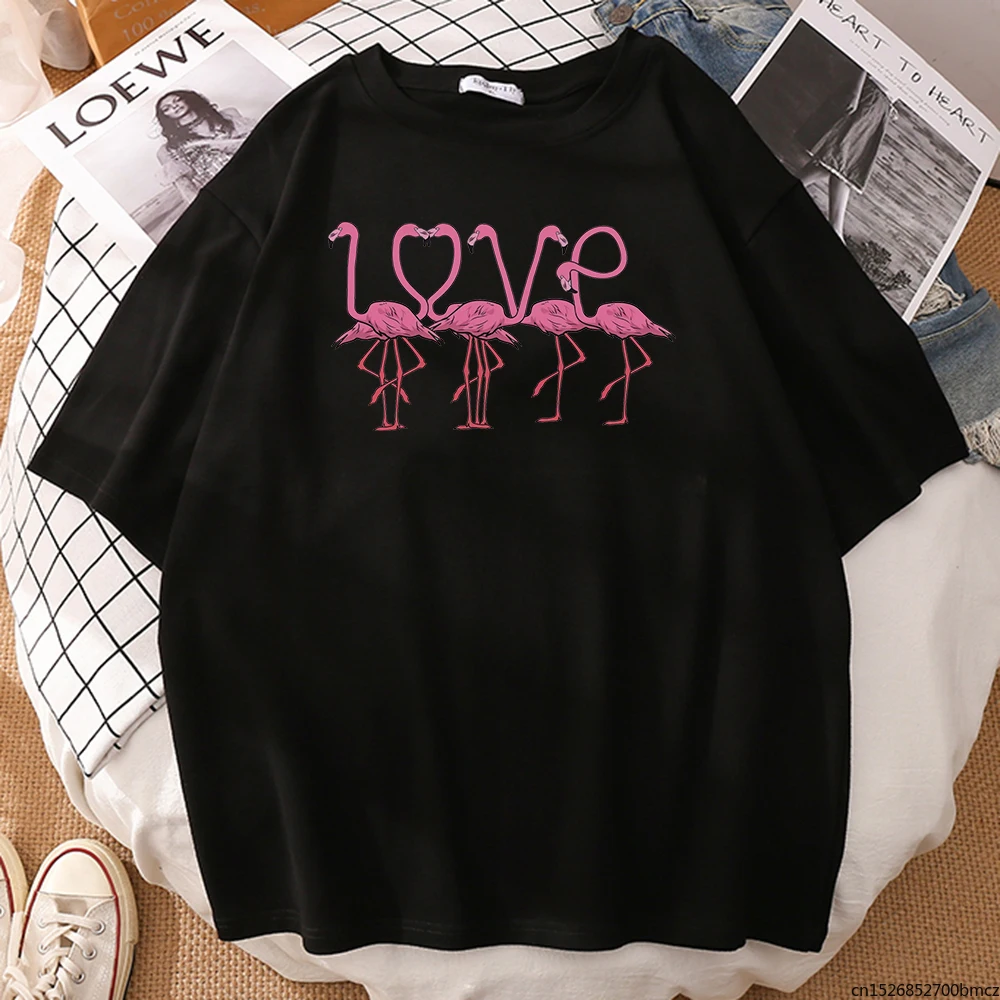 

Love Flamingo Printed Tshirts WoWomen Vogue High Quality Tops Casual Regular Sleeves Fashion Regular Sleeves Fashion Tshirts