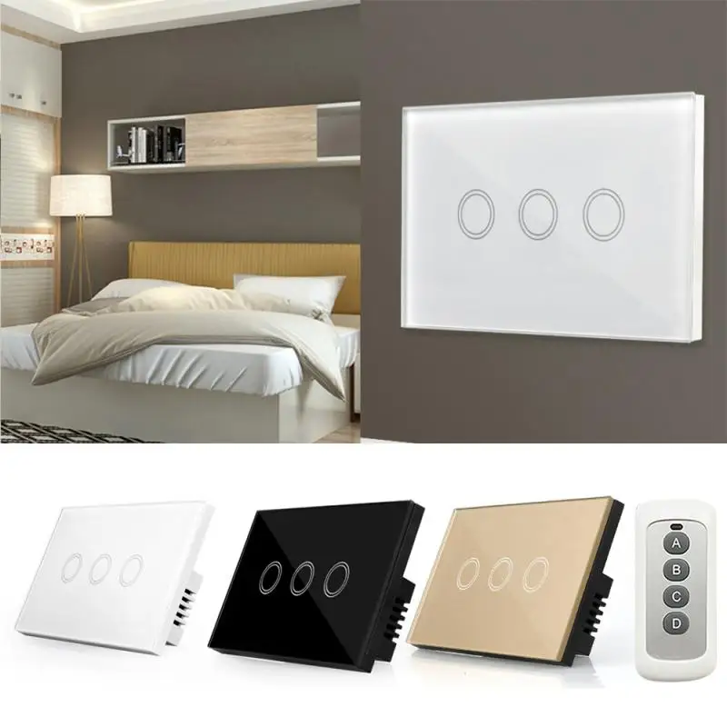 

US Plug Panel Smart Touch Wall Light Switch LED Backlight Panel Light Wif Switch Wall 3 Gang Y803B+Remote Control Smart Switches