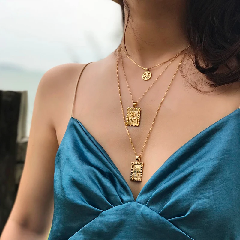 Модное золотое ожерелье с подвеской в виде Креста для женщин многослойное