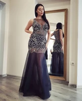 luxury evening dress a line sheer neck tank lace appliques sequined beads sleeveless floor length formal party prom gown 2021