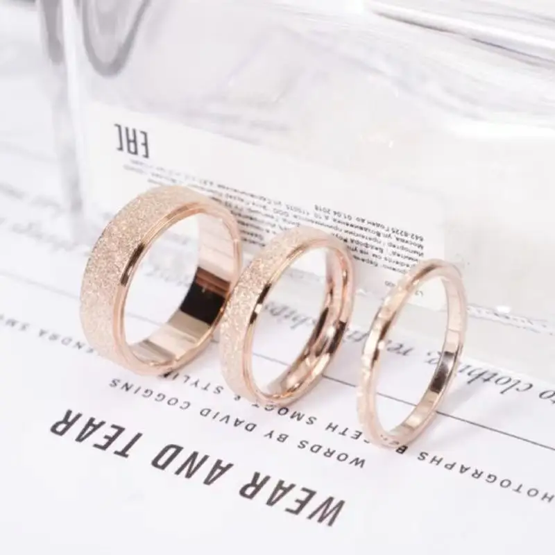 

Vintage 4mm 2mm Frosted Stainless Steel Ring Silver /Rose Gold Engagement Wedding Rings Jewelry For Women