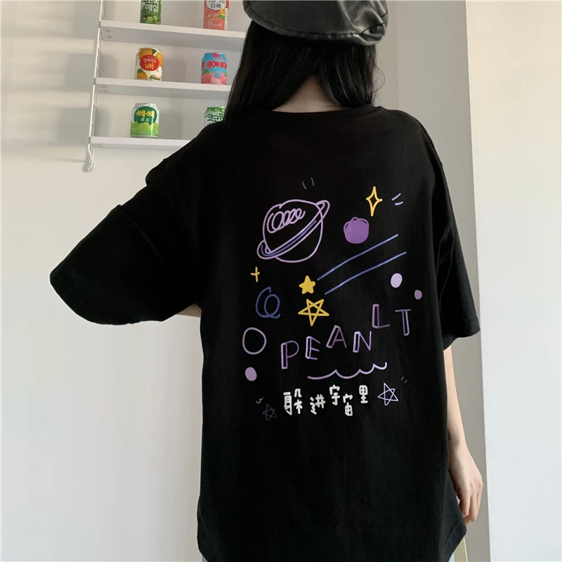 

GIYU Korean Short-Sleeved Women's T-Shirt College O-Neck Pullover Top 2021 Summer New Fashion All-Match Printing Clothes Female