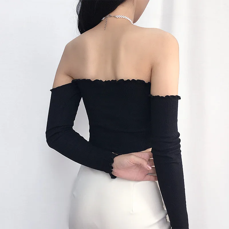 Женский Готический топ с оборками Vadim черная облегающая футболка открытыми