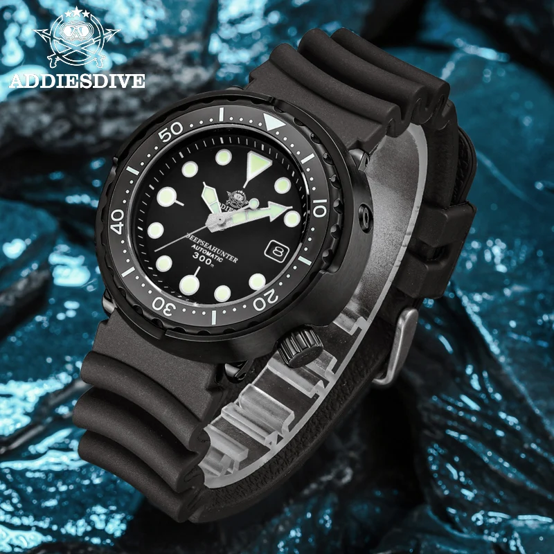 

Addies Dive Men's Diver Watch Black tuna Case Sapphire Ceramic bezel 300m Water Resistance NH35A Luminous Dial Automatic Watches